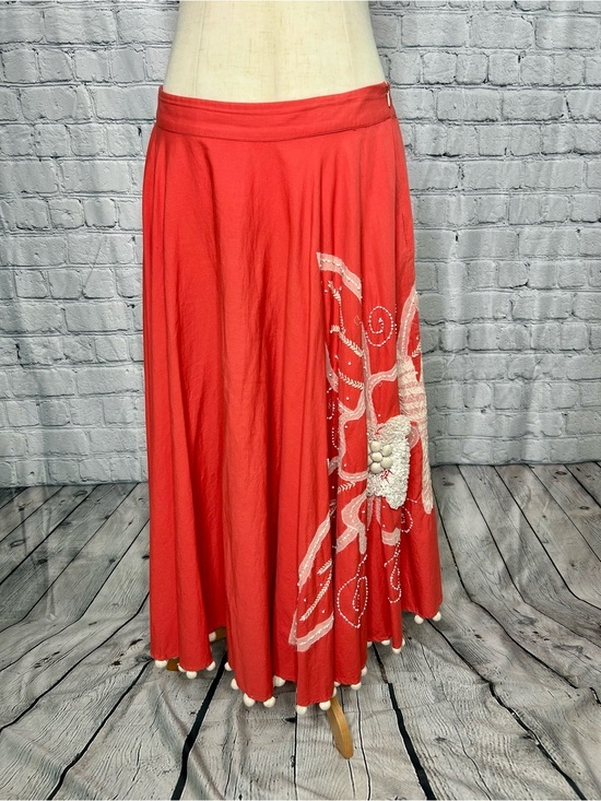 Tara Jarmon Dresses & Skirts - Tara Jarmon Coral Maxi Skirt with White Floral Beading and Embroidery
